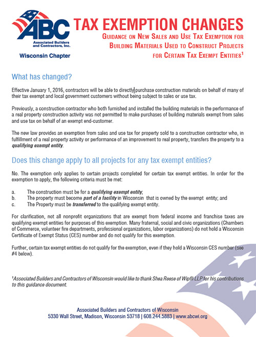 ABC wisconsin tax exemption document