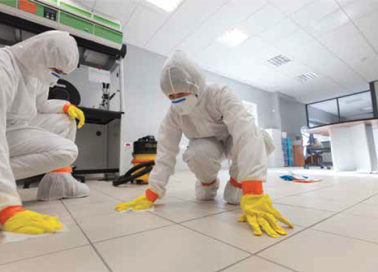 Photo of workers disinfecting surfaces