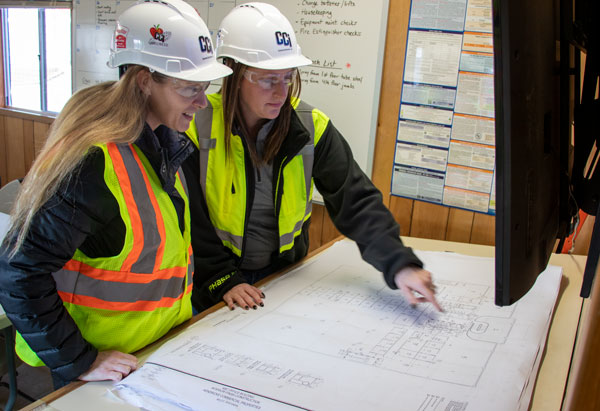 Photo of women reading construction plans