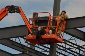 construction worker on lift