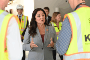 Secretary Lori Chavez-DeRemer speaks with workers in Mequon
